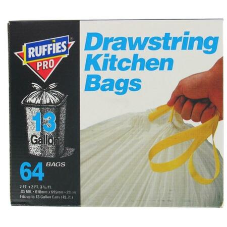 BERRY PLASTICS 13 Gallon Drawstring Kitchen Bags, 64PK 618653